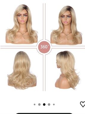 Kalyss 100% premium synthetic wig NWT ombre long wavy blonde with curtain bang